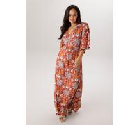 Jerseykleid ANISTON PLUS, Damen, Gr. 52, N-Gr, orange, gemustert, Jersey, Obermaterial: 95% Viskose, 5% Elasthan, bedruckt, gemustert, lässig geschnitten knöchelfrei, V-Ausschnitt, Kleider Jerseykleid