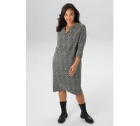 Jerseykleid ANISTON PLUS, Damen, Gr. 54, N-Gr, schwarz-weiß (schwarz, weiß), Jersey, Obermaterial: 54% Polyester, 28% Baumwolle, 15% Viskose, 3% Elasthan, gemustert, figurumspielend kniebedeckend, V-A