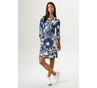 Jerseykleid ANISTON SELECTED, Damen, Gr. 36, N-Gr, bunt (sanftes weiß, dunkelblau), Milano Rib, Obermaterial: 89% Viskose, 9% Polyester, 2% Elasthan, bedruckt, geblümt, figurumspielend kniefrei, Rundh
