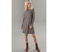 Jerseykleid ANISTON SELECTED, Damen, Gr. 36, N-Gr, bunt (schwarz, sanftes weiß, hellblau, rotbraun), Milano Rib, Obermaterial: 89% Viskose, 9% Polyester, 2% Elasthan, bedruckt, gemustert, A-Linie knie