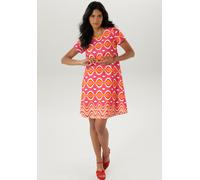 Jerseykleid ANISTON SELECTED, Damen, Gr. 36, N-Gr, pink (orange, pink, weiß, terra, rosa, ockergelb, orangerot), Milano Rib, Obermaterial: 85% Viskose, 10% Polyester, 5% Elasthan, bedruckt, gemustert,