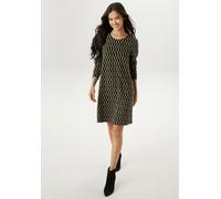 Jerseykleid ANISTON SELECTED, Damen, Gr. 36, N-Gr, schwarz (schwarz, beige), Jersey, Obermaterial: 70% Polyester, 28% Viskose, 2% Elasthan, Jacquardmuster, gemustert, A-Linie kniefrei, Rundhals, Kleid