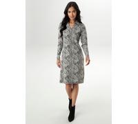 Jerseykleid ANISTON SELECTED, Damen, Gr. 36, N-Gr, schwarz-weiß (schwarz, sanftes weiß), Jersey, Obermaterial: 67% Polyester, 31% Viskose, 2% Elasthan, Jacquardmuster, gemustert, figurumspielend knieu