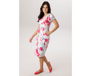 Jerseykleid ANISTON SELECTED, Damen, Gr. 36, N-Gr, türkis, weiß, mint, pink, rosebeige, Single Jersey, Obermaterial: 95% Viskose, 5% Elasthan, bedruckt, geblümt, gemustert, figurumspielend knieumspiel