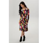 Jerseykleid ANISTON SELECTED, Damen, Gr. 36, N-Gr, weinrot, wollweiß, pink, schwarz, senf, Jersey, Obermaterial: 95% Viskose, 5% Elasthan, bedruckt, gemustert, figurumspielend knieumspielend, Rundhals