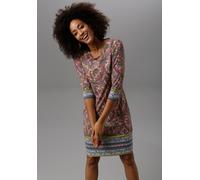 Jerseykleid ANISTON SELECTED, Damen, Gr. 38, N-Gr, bunt (bunt, gemustert), Jersey, Obermaterial: 95% Polyester, 5% Elasthan, Paisley, gemustert, lässig geschnitten knieumspielend, Rundhals, Kleider Je