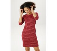 Jerseykleid ANISTON SELECTED, Damen, Gr. 38, N-Gr, bunt (pink, rot, schwarz), Jersey, Obermaterial: 65% Polyester, 35% Viskose, Jacquardmuster, gemustert, figurumspielend kniefrei, Rundhals, Kleider J