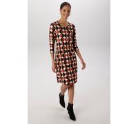 Jerseykleid ANISTON SELECTED, Damen, Gr. 40, N-Gr, braun (schwarz, terra, beige), Milano Rib, Obermaterial: 85% Viskose, 10% Polyester, 5% Elasthan, bedruckt, gemustert, gepunktet, figurumspielend kni