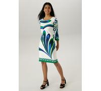 Jerseykleid ANISTON SELECTED, Damen, Gr. 40, N-Gr, bunt (weiß, marine, grün, royalblau, dunkelgrün, hellblau), Milano Rib, Obermaterial: 70% Viskose, 25% Polyester, 5% Elasthan, bedruckt, gemustert, f
