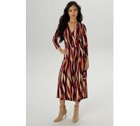 Jerseykleid ANISTON SELECTED, Damen, Gr. 40, N-Gr, rot (camel, bordeaux, beige, braun, rosa), Single Jersey, Obermaterial: 95% Viskose, 5% Elasthan, bedruckt, gemustert, figurbetont wadenlang, V-Aussc