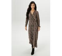 Jerseykleid ANISTON SELECTED, Damen, Gr. 40, N-Gr, schwarz (beige, schwarz, camel, leoprint), Jersey, Obermaterial: 100% Polyester, Animal-Print, bedruckt, gemustert, figurbetont ca. Mitte Wade, V-Aus