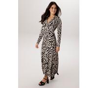 Jerseykleid ANISTON SELECTED, Damen, Gr. 40, N-Gr, schwarz, beige, Single Jersey, Obermaterial: 95% Viskose, 5% Elasthan, animal-print, bedruckt, gemustert, figurbetont ca. Mitte Wade, V-Ausschnitt, K