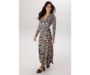 Jerseykleid ANISTON SELECTED, Damen, Gr. 40, N-Gr, schwarz, beige, Single Jersey, Obermaterial: 95% Viskose, 5% Elasthan, bedruckt, gemustert, figurbetont ca. Mitte Wade, V-Ausschnitt, Kleider Jerseyk