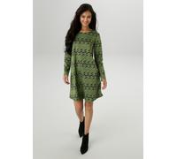 Jerseykleid ANISTON SELECTED, Damen, Gr. 40, N-Gr, schwarz (grün, weiß, schwarz, grau, braun), Jersey, Obermaterial: 66% Polyester, 33% Viskose, 1% Elasthan, Jacquardmuster, gemustert, figurumspielend