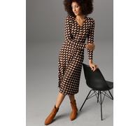 Jerseykleid ANISTON SELECTED, Damen, Gr. 40, N-Gr, schwarz (schwarz, zimt, beige), Jersey, Obermaterial: 95% Viskose, 5% Elasthan, gemustert, figurbetont ca. Mitte Wade, V-Ausschnitt, Kleider Jerseykl