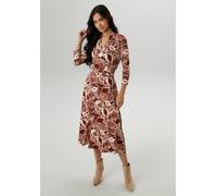 Jerseykleid ANISTON SELECTED, Damen, Gr. 42, N-Gr, beige, bordeaux, rot, Single Jersey, Obermaterial: 95% Viskose, 5% Elasthan, bedruckt, gemustert, figurumspielend ca. Mitte Wade, V-Ausschnitt, Kleid