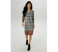 Jerseykleid ANISTON SELECTED, Damen, Gr. 42, N-Gr, orange (schwarz, wollweiß, terra), Jersey, Obermaterial: 85% Viskose, 10% Polyester, 5% Elasthan, bedruckt, gemustert, figurumspielend kniefrei, Rund