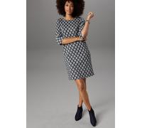 Jerseykleid ANISTON SELECTED, Damen, Gr. 44, N-Gr, grau (dunkelblau, grau), Jersey, Obermaterial: 60% Polyester, 30% Viskose, 10% Elasthan, gepunktet, gestreift, figurumspielend kniefrei, Rundhals, Kl