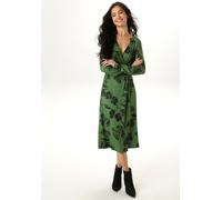 Jerseykleid ANISTON SELECTED, Damen, Gr. 44, N-Gr, grün (grün, schwarz), Single Jersey, Obermaterial: 95% Viskose, 5% Elasthan, bedruckt, geblümt, gemustert, figurbetont kniebedeckend, V-Ausschnitt, K
