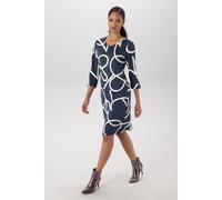 Jerseykleid ANISTON SELECTED, Damen, Gr. 44, N-Gr, marine, offwite, Milano Rib, Obermaterial: 85% Viskose, 10% Polyester, 5% Elasthan, bedruckt, gemustert, figurumspielend kniefrei, Rundhals, Kleider