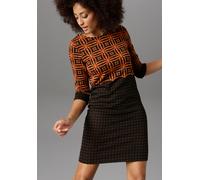 Jerseykleid ANISTON SELECTED, Damen, Gr. 44, N-Gr, orange (zimt, schwarz, gemustert), Jersey, Obermaterial: 65% Polyester, 30% Viskose, 5% Elasthan, gemustert, gepunktet, figurumspielend kniefrei, Run