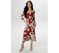 Jerseykleid ANISTON SELECTED, Damen, Gr. 44, N-Gr, rot (bordeaux, schwarz, sanftes weiß), Single Jersey, Obermaterial: 95% Viskose, 5% Elasthan, bedruckt, geblümt, gemustert, figurbetont wadenlang, V-