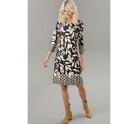 Jerseykleid ANISTON SELECTED, Damen, Gr. 44, N-Gr, schwarz, sanftes weiß, rot, Milano Rib, Obermaterial: 89% Viskose, 9% Polyester, 2% Elasthan, bedruckt, geblümt, gemustert, figurumspielend kniefrei,