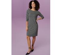 Jerseykleid ANISTON SELECTED, Damen, Gr. 44, N-Gr, schwarz-weiß (schwarz, sanftes weiß), Jersey, Obermaterial: 65% Polyester, 32% Viskose, 3% Elasthan, Jacquardmuster, figurumspielend kniefrei, Rundha