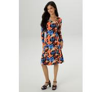 Jerseykleid ANISTON SELECTED, Damen, Gr. 46, N-Gr, schwarz (orange, schwarz, beige, royalblau, apricot, hellblau, mocca), Single Jersey, Obermaterial: 95% Viskose, 5% Elasthan, bedruckt, geblümt, gemu