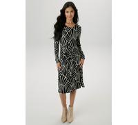Jerseykleid ANISTON SELECTED, Damen, Gr. 46, N-Gr, schwarz (schwarz, natur), Jersey, Obermaterial: 95% Viskose, 5% Elasthan, bedruckt, gemustert, figurumspielend knieumspielend, Rundhals, Kleider Jers