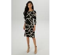 Jerseykleid ANISTON SELECTED, Damen, Gr. 48, N-Gr, beige (schwarz, beige, gemustert), Milano Rib, Obermaterial: 85% Viskose, 10% Polyester, 5% Elasthan, bedruckt, gemustert, figurumspielend kniefrei,