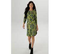 Jerseykleid ANISTON SELECTED, Damen, Gr. 48, N-Gr, grün (kiwigrün, rauchblau), Jersey, Obermaterial: 85% Viskose, 10% Polyester, 5% Elasthan, geblümt, gemustert, figurumspielend kniefrei, Rundhals, Kl