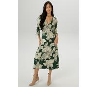 Jerseykleid ANISTON SELECTED, Damen, Gr. 42, N-Gr, grün (tannengrün, schwarz, sanftes weiß), Single Jersey, Obermaterial: 95% Viskose, 5% Elasthan, bedruckt, geblümt, gemustert, figurbetont wadenlang,