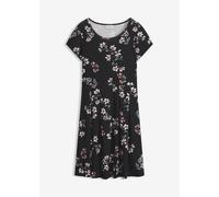 Jerseykleid BONPRIX "Jerseykleid aus Viskose-Mix", Damen, Gr. 52, N-Gr, schwarz (schwarz geblümt), Obermaterial: 95% Viskose, 5% Elasthan, ausgestellt, Kleider Jerseykleid, für sommerliche Tage, aus V