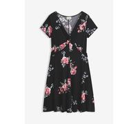 Jerseykleid BONPRIX, Damen, Gr. 52/54 (XXL), N-Gr, schwarz (schwarz geblümt), Obermaterial: 95% Viskose, 5% Elasthan, ausgestellt, Kleider Jerseykleid, für warme Tage, aus Viskose und Elasthan, ausges