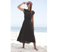Jerseykleid BEACHTIME "aus Viskosejersey, elegantes Midikleid", Damen, Gr. 50, N-Gr, schwarz, Jersey, Obermaterial: 100% Viskose, unifarben, figurumspielend ca. Mitte Wade, Rundhals, Kleider Jerseykle