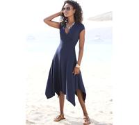 Jerseykleid BEACHTIME BY LASCANA "mit asymmetrischem Zipfelsaum und Schleife in der Taille, elegant", Damen, Gr. 42, N-Gr, blau (marine), Jersey, Obermaterial: 95% Viskose, 5% Elasthan, unifarben, fig