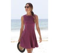 Jerseykleid BEACHTIME BY LASCANA "mit dezenten Alloverdruck, Sommerkleid aus elastischer Baumwolle", Damen, Gr. 40, N-Gr, weiß (bordeaux, weiß), Jersey, Obermaterial: 95% Baumwolle, 5% Elasthan, figur