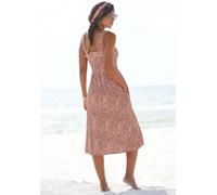 Jerseykleid BEACHTIME BY LASCANA "mit Taschen, kniebedeckendes Sommerkleid aus Viskose mit Blätterdruck", Damen, Gr. 40, N-Gr, rot (rot bedruckt), Jersey, Obermaterial: 100% Viskose, bedruckt, figurum