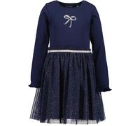 Jerseykleid BLUE SEVEN "Girls Kleid mit Tüll", Mädchen, Gr. 104, blau (5900, nachtblau), 95% Baumwolle, 5% Elasthan, normal, Rundhals, Kleider Jerseykleid (21043163-104) 5900, nachtblau