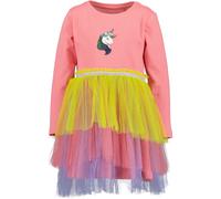 Jerseykleid BLUE SEVEN, Kinder, Gr. 92, N-Gr, lachs, Sweatware, Obermaterial: 95% Baumwolle, 5% Elasthan, bedruckt, regular fit knieumspielend, Rundhals, abgesteppte Kante, Kleider Jerseykleid, mit Tü