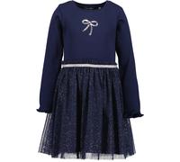 Jerseykleid BLUE SEVEN, Mädchen, Gr. 104, N-Gr, blau (nachtblau), Rippware;Tüll, Obermaterial: 98% Baumwolle, 2% Elasthan, bedruckt, Basic Midi, Rundhals, Kleider Jerseykleid, mit aufgesetztem Tüllroc