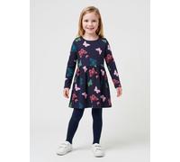 Jerseykleid BLUE SEVEN, Mädchen, Gr. 104, N-Gr, nachtblau ao, Jersey, Obermaterial: 100% Baumwolle, bedruckt, regular fit knielang, Rundhals, abgesteppte Kante, Kleider Jerseykleid, mit tollen Allover