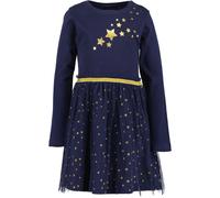 Jerseykleid BLUE SEVEN, Mädchen, Gr. 104, N-Gr, nachtblau, Jersey, Obermaterial: 100% Baumwolle, bedruckt, unifarben, Basic Midi, Rundhals, Kleider Jerseykleid, mit Tüll-Überrock und tollen Glitzerdet