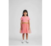 Jerseykleid BLUE SEVEN, Mädchen, Gr. 110, N-Gr, azalee, Jersey, Obermaterial: 95% Baumwolle, 5% Elasthan, kontrastfarbene Details, unifarben, regular fit knielang, Rundhals, abgesteppte Kante, Kleider
