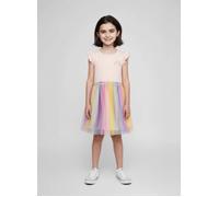 Jerseykleid BLUE SEVEN, Mädchen, Gr. 122, N-Gr, bunt (rosa), Jersey, Obermaterial: 95% Baumwolle, 5% Elasthan, mehrfarbig, unifarben, Flügelärmel, Kleider Jerseykleid, mit aufgenähtem, transparentem T