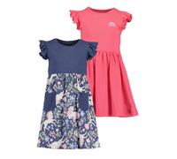Jerseykleid BLUE SEVEN, Mädchen, Gr. 128, N-Gr, multipack 1, Jersey, Obermaterial: 100% Baumwolle, bedruckt, unifarben, Rundhals, Rüschen, Kleider Jerseykleid, 1x uni und 1x mit Alloverprint und aufge