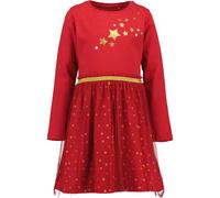 Jerseykleid BLUE SEVEN, Mädchen, Gr. 98, N-Gr, hoch rot, Jersey, Obermaterial: 100% Baumwolle, bedruckt, unifarben, Basic Midi, Rundhals, Kleider Jerseykleid, mit Tüll-Überrock und tollen Glitzerdetai