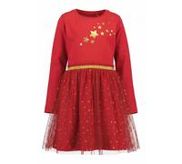 Jerseykleid BLUE SEVEN, Mädchen, Gr. 98, N-Gr, hoch rot, Jersey, Obermaterial: 100% Baumwolle, bedruckt, unifarben, Basic Midi, Rundhals, Kleider Jerseykleid, mit Tüll-Überrock und tollen Glitzerdetai