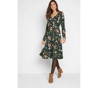 Jerseykleid BONPRIX "Baumwoll-Jerseykleid in Wickeloptik", Damen, Gr. 44/46 (L), N-Gr, grün (tiefgrün geblümt), Obermaterial: 95% Baumwolle, 5% Elasthan, loose fit, Kleider Jerseykleid, Baumwoll-Jerse